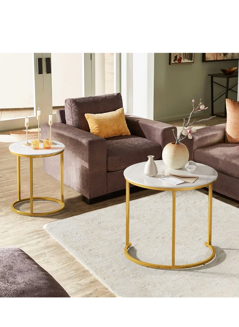 XiuWoo - Set of 2 Modern Round Nesting Side Table Wood Coffee and Snack End Table with Metal Frame Accent Tea Table for Living Room Reception Room and Office Room - Image 1