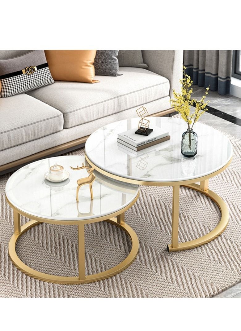XiuWoo - Set of 2 Modern Round Nesting Side Table Wood Coffee and Snack End Table with Metal Frame Accent Tea Table for Living Room Reception Room and Office Room - Image 1