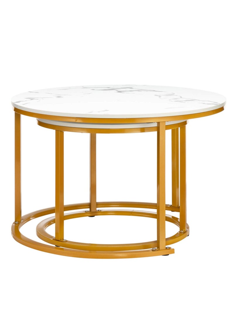 XiuWoo - Set of 2 Modern Round Nesting Side Table Wood Coffee and Snack End Table with Metal Frame Accent Tea Table for Living Room Reception Room and Office Room - Image 1