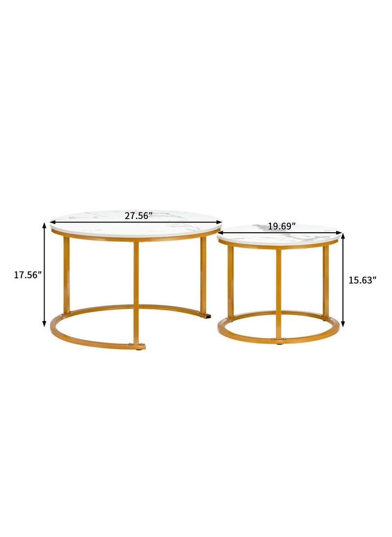 XiuWoo - Set of 2 Modern Round Nesting Side Table Wood Coffee and Snack End Table with Metal Frame Accent Tea Table for Living Room Reception Room and Office Room - Image 1
