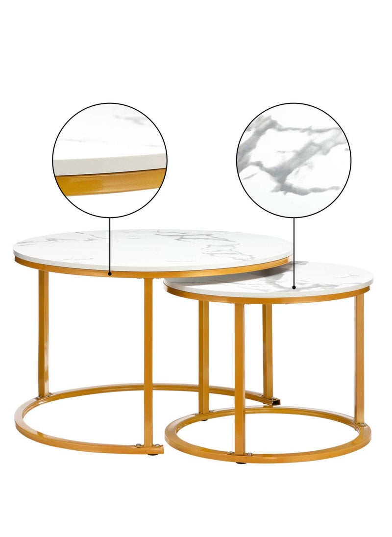 XiuWoo - Set of 2 Modern Round Nesting Side Table Wood Coffee and Snack End Table with Metal Frame Accent Tea Table for Living Room Reception Room and Office Room - Image 1