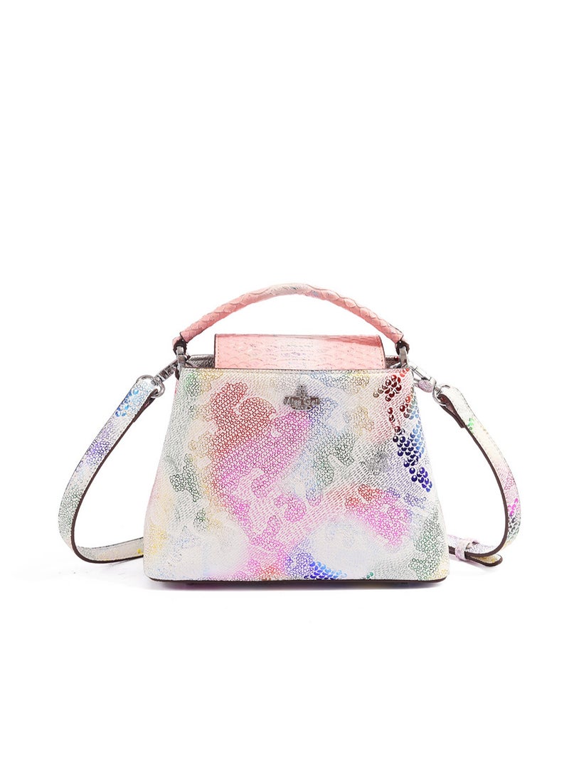 BLLE ROWN Women Top Handle Satchel Bag Pink Color Snake Print Bags Flap Crossbody Bag  - Image 1