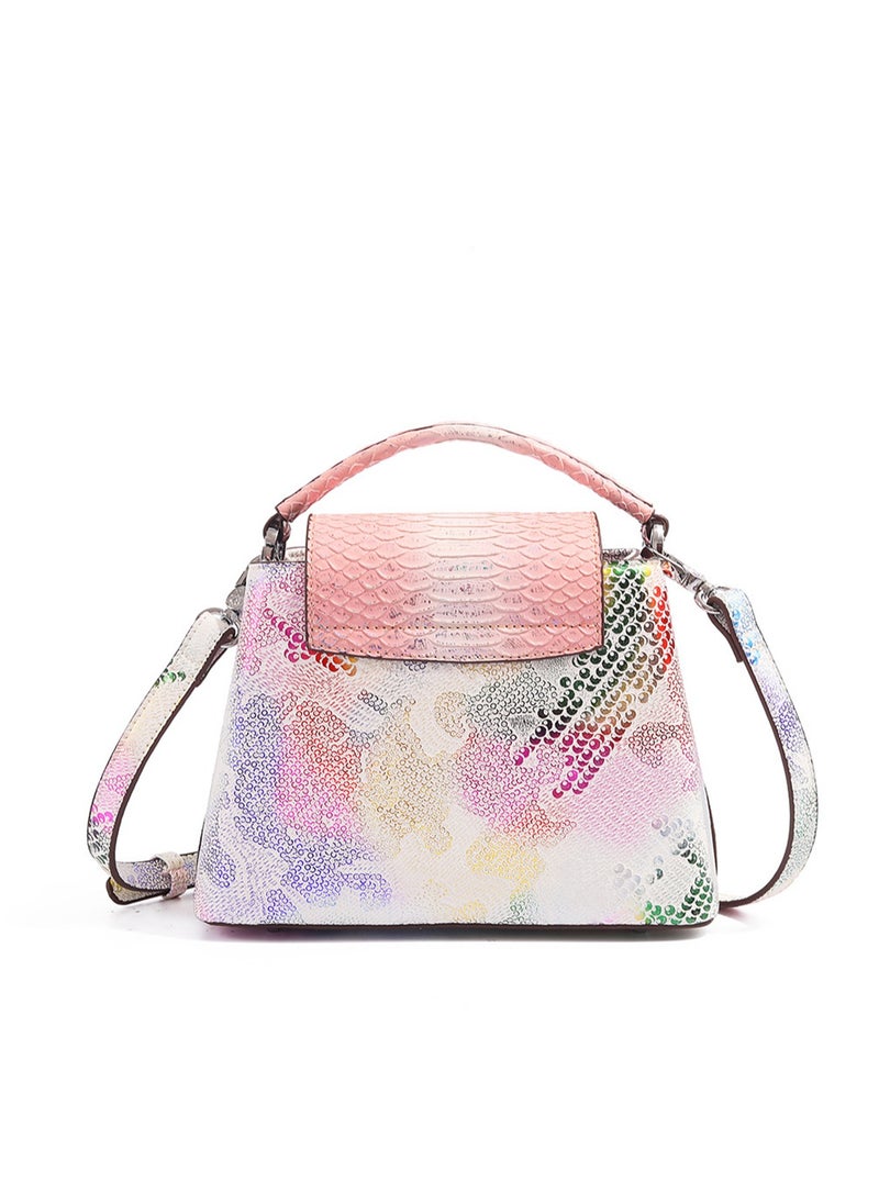 BLLE ROWN Women Top Handle Satchel Bag Pink Color Snake Print Bags Flap Crossbody Bag  - Image 2