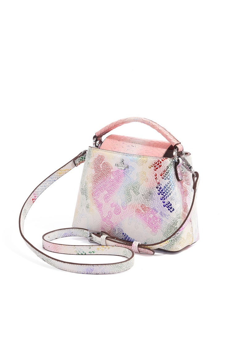 BLLE ROWN Women Top Handle Satchel Bag Pink Color Snake Print Bags Flap Crossbody Bag  - Image 3