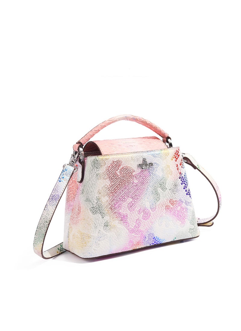 BLLE ROWN Women Top Handle Satchel Bag Pink Color Snake Print Bags Flap Crossbody Bag  - Image 4
