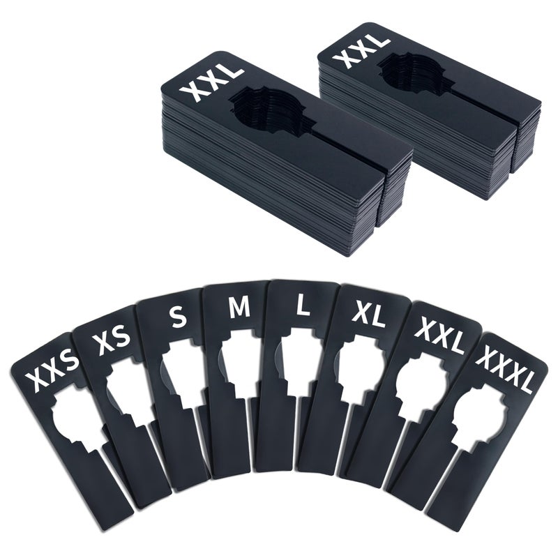 Vantasii 40 Pack Rectangular Black Plastic Clothing Size Closet Rack Dividers Hangers Preprinted in 8 Sizes XXS XS S M L XL XXL XXXL 25x 5 Inner Diameter 138 - Image 2