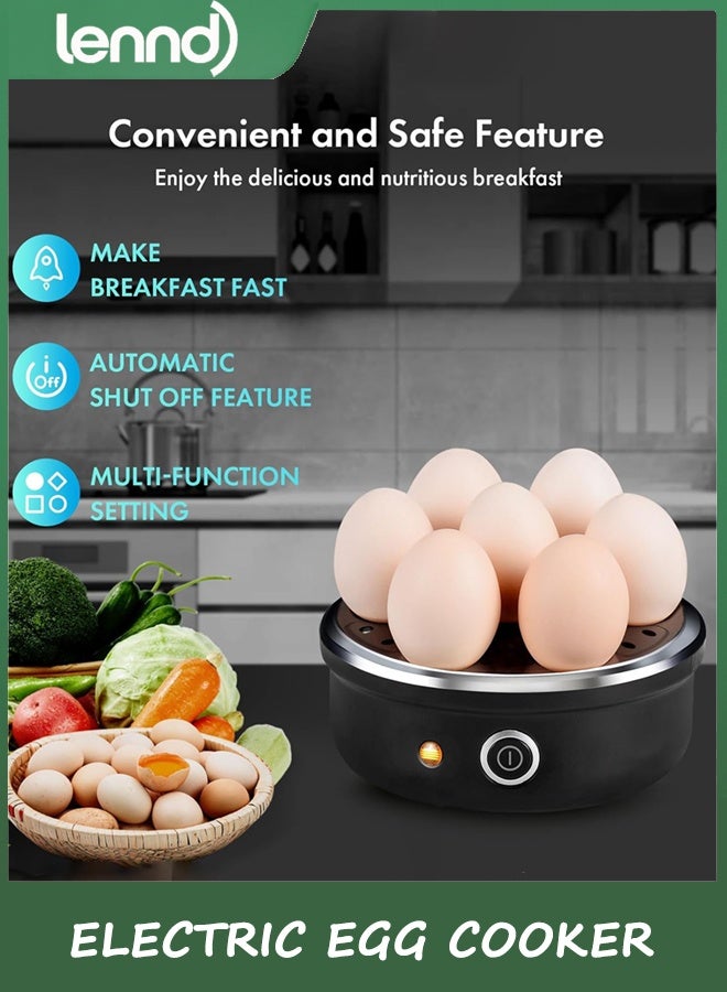 لينند مطبخ البيض الكهربائي ، غلاية البيض السريعة مع إغلاق التلقائي للناعمة والمتوسطة والصعبة المغلية والبيض المخشور والبيض البخاري والخضروات والقرطبة ، علبة الفولاذ المقاوم للصدأ مع سعة 7 بيض (أسود) - Image 2