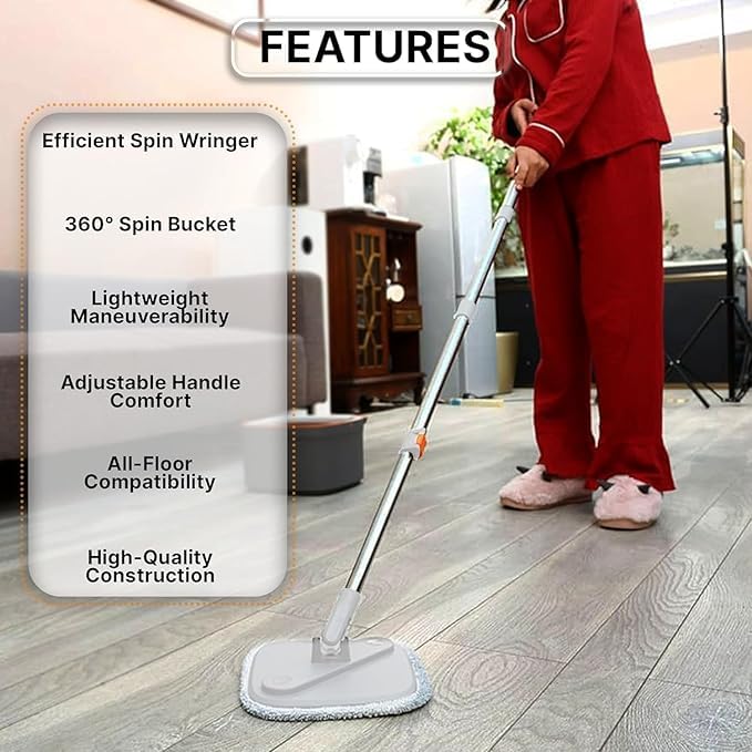 MAPPLE CREATION Portable Flat Mop Cleaning Bucket SystemRotation Drive WaterSaving Mops Adjustable Handle 360 Degree Rotating Head Mop for Wood Tile Flooring - Image 3