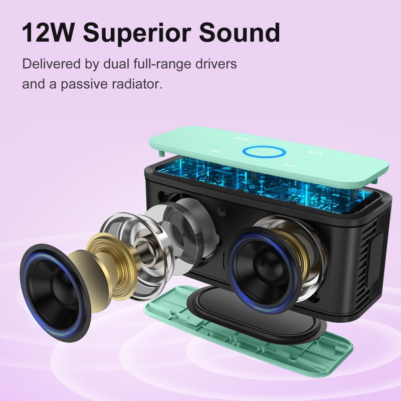 DOSS SoundBox Touch Wireless Bluetooth Speaker-12W HD Sound with Rich Bass, IPX5 Waterproof, 20H Playtime, Handsfree, for Gatherings, Home, Office, Outdoor, Travel-Green - Image 2
