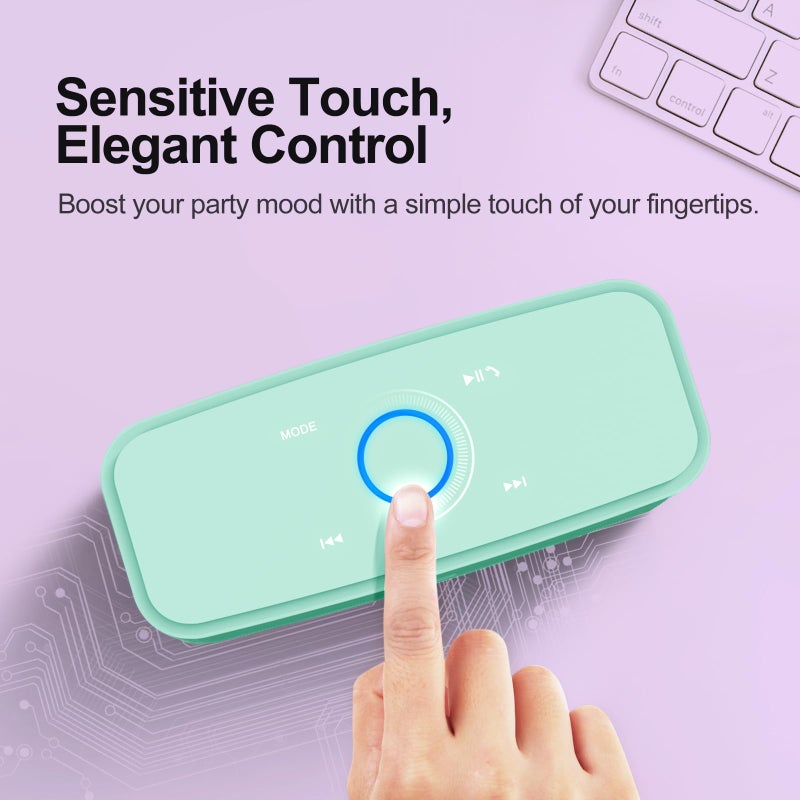 DOSS SoundBox Touch Wireless Bluetooth Speaker-12W HD Sound with Rich Bass, IPX5 Waterproof, 20H Playtime, Handsfree, for Gatherings, Home, Office, Outdoor, Travel-Green - Image 3