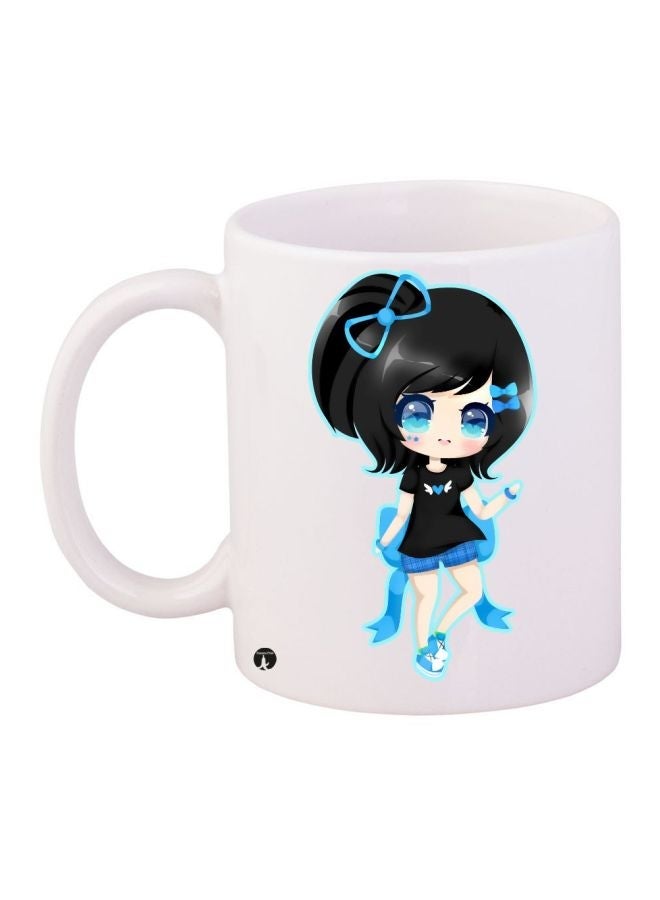 RYN Anime Girl Printed Coffee Mug White/Black/Blue 11ounce