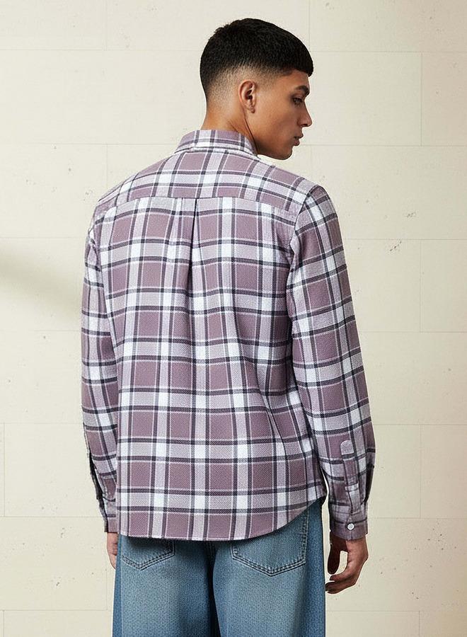 Lee Cooper Men Regular Fit Collared Checked Long Sleeves Shirt - Image 3