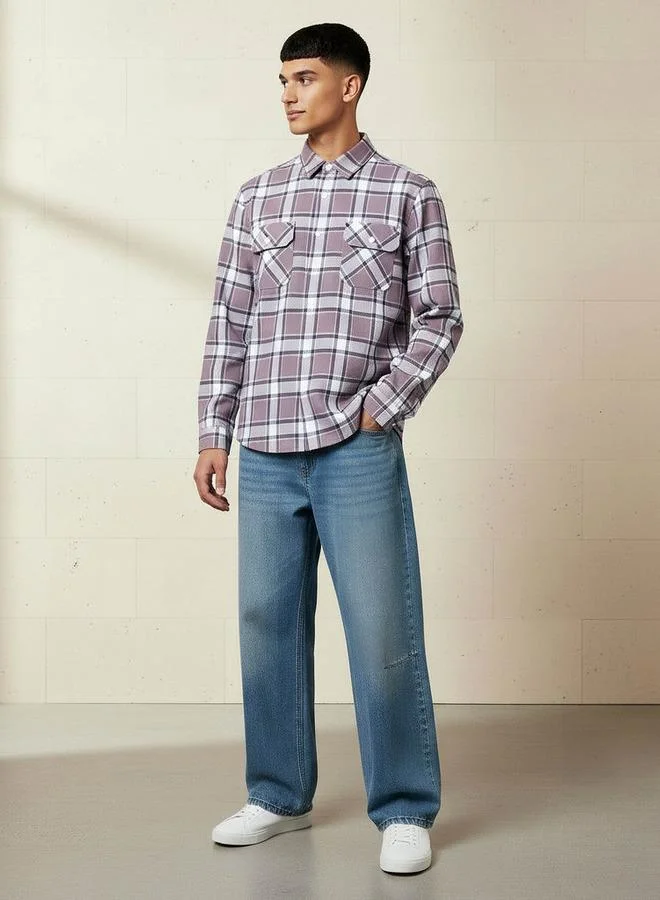 لي كوبر قميص لي كوبر رجالي كاروهات بأكمام طويلة وياقة