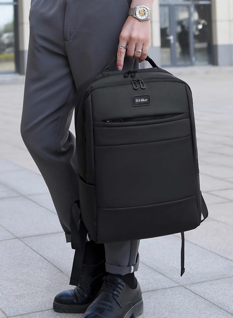 HIKE Unisex Premium Laptop Backpack Water Resistant 17-inch Shoulder Daypack with Built in USB Port for Travel/Business/College/School, HK8851 - BLACK  - Image 2
