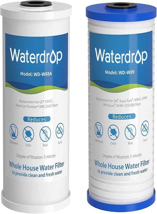 ووتر دروب Waterdrop FXHTC AP810 10 بوصة × 4.5 بوصة فلتر مياه منزلي بالكامل، بديل لـ GE® FXHTC، 3M® Aqua-Pure AP810، Culligan® RFC-BBSA، W50PEHD، GXWH40L، GXWH35F، DuPont WFHD13001، Pentek® R50-BB - Image 1
