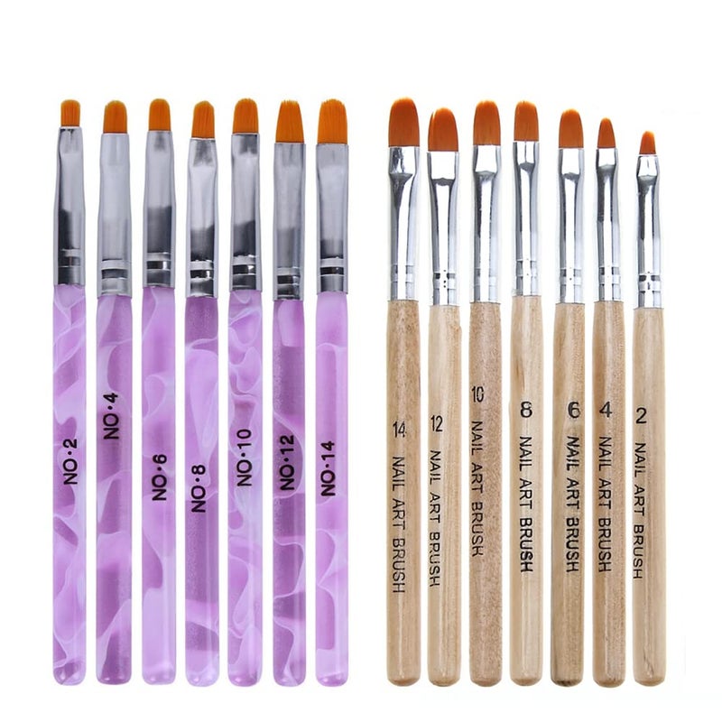 WOKOTO 14 Pcs Acrylic Nail Brush Set UV Gel Nail Acrylic Brush Tips Builder Brush Nail Painting Brush Pen Nail Dust Brush 3d Nail Art Brush Nail Polish Brush Kit