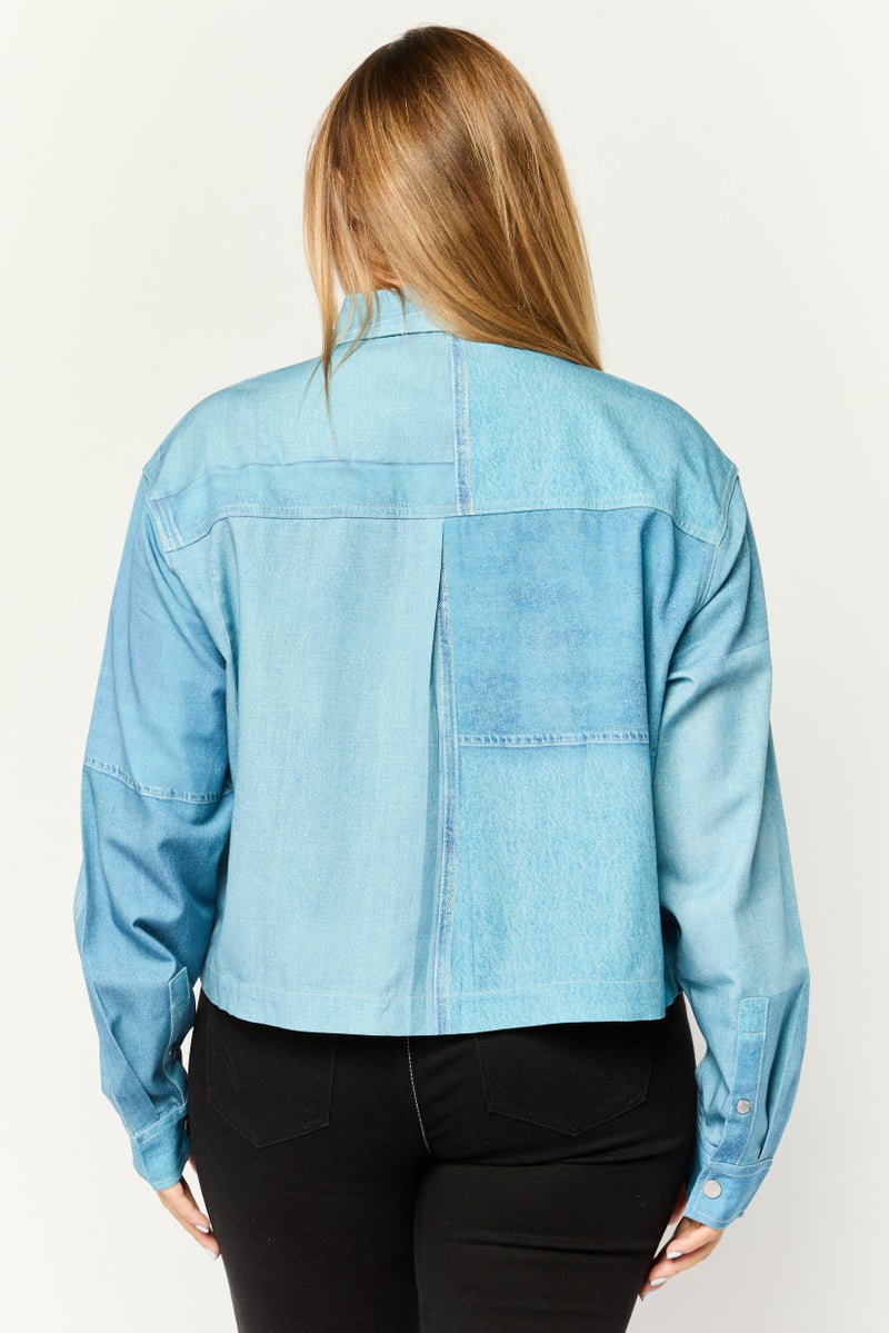 ESPRIT قميص مغسول بأكمام طويلة وياقة منتشرة للنساء، أزرق - Image 2