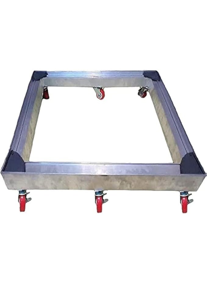 قاعدة ثلاجة 18 بوصة بمقاس 71×72 سم – مزودة بـ 6 عجلات حمراء بفرامل – ثابتة وسهلة التحريك