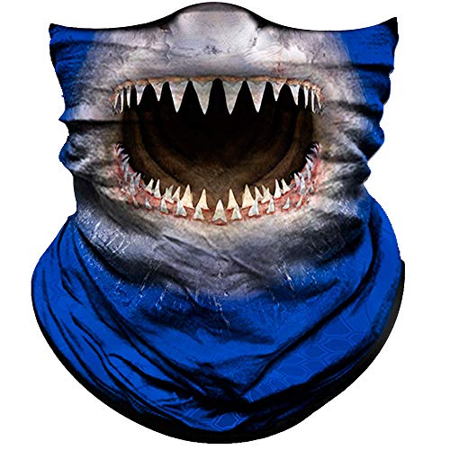 Obacle Animal Half Face Mask Sun Dust Wind Protection Durable Breathable Seamless Face Mask for Men Women Lightweight Thin Neck Gaiter Shark Open Mouth Blue - Image 1