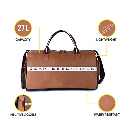 Gear 27L Essentials Faux-Leather Water Resistant Travel Duffle Bag/Gym Bag for Men/Women with Shoe Compartment (Tan), 25 Cm - Image 3