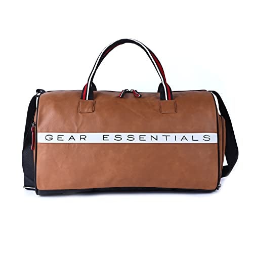 Gear 27L Essentials Faux-Leather Water Resistant Travel Duffle Bag/Gym Bag for Men/Women with Shoe Compartment (Tan), 25 Cm - Image 1