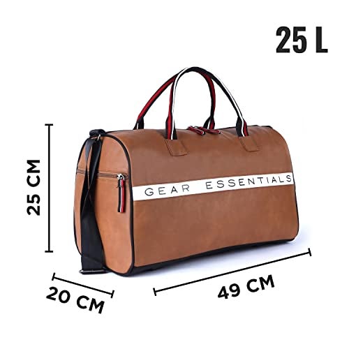 Gear 27L Essentials Faux-Leather Water Resistant Travel Duffle Bag/Gym Bag for Men/Women with Shoe Compartment (Tan), 25 Cm - Image 2