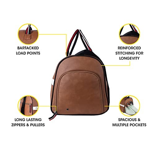 Gear 27L Essentials Faux-Leather Water Resistant Travel Duffle Bag/Gym Bag for Men/Women with Shoe Compartment (Tan), 25 Cm - Image 4