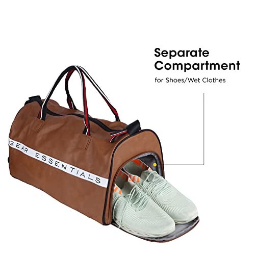 Gear 27L Essentials Faux-Leather Water Resistant Travel Duffle Bag/Gym Bag for Men/Women with Shoe Compartment (Tan), 25 Cm - Image 5