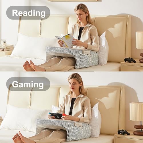 cooloo8 Reading Pillow for Bed, Petite Adults, Teens Arm Rest Pillow, Reading Lap Pillow, Memory Foam Lap Desk Pillow for Reading, Working, Playing, Crocheting in Bed Couch(Ash Grey) - Image 5
