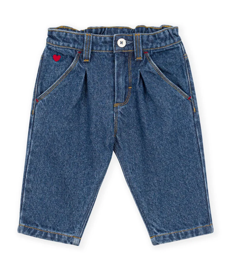 بيتي باتو Babies' Trousers In Plain Denim With Heart Embroidery