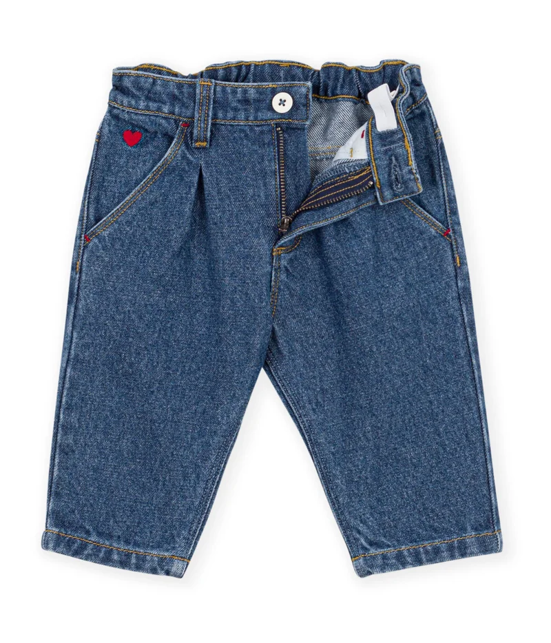 بيتي باتو Babies' Trousers In Plain Denim With Heart Embroidery