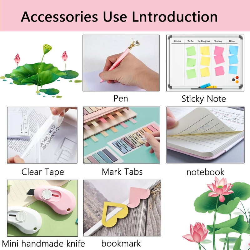 suniya Office Supplies,Desk Accessories,with Stapler, Tape Dispenser,Desk Organizer,Folding Phone Holder,Pen,Journal Notebook,Scissor,Staple Remover,Staples,Clear Tape,Sticky Notes,Paper Clips,Bookmark,Ect - Image 4