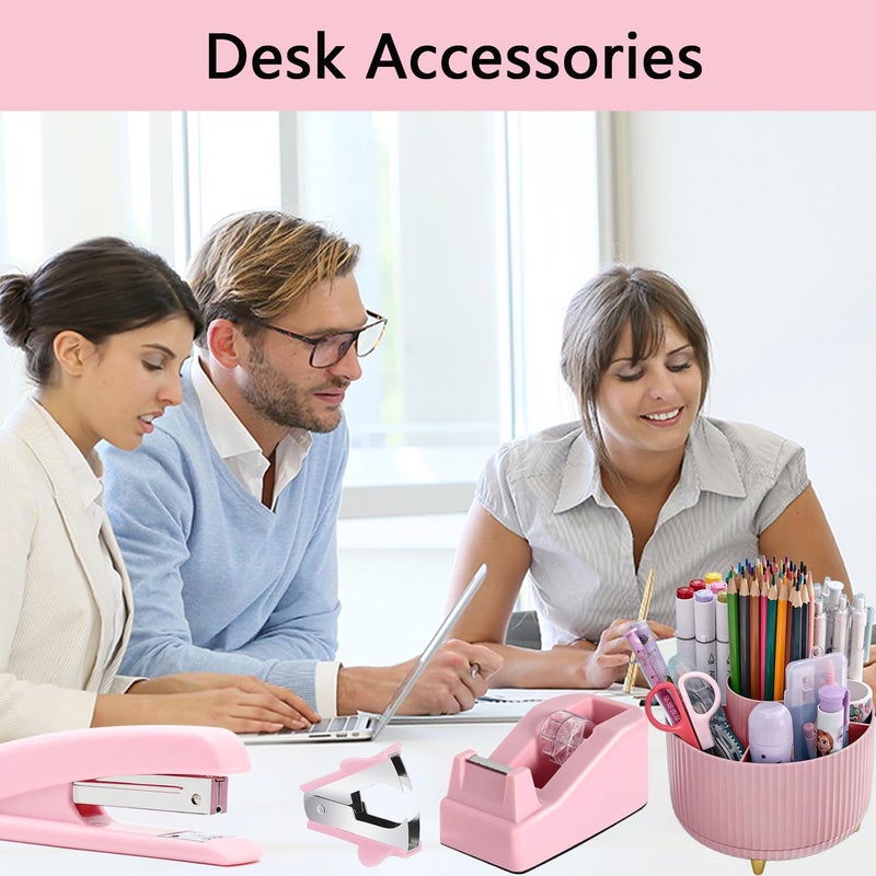 suniya Office Supplies,Desk Accessories,with Stapler, Tape Dispenser,Desk Organizer,Folding Phone Holder,Pen,Journal Notebook,Scissor,Staple Remover,Staples,Clear Tape,Sticky Notes,Paper Clips,Bookmark,Ect - Image 2