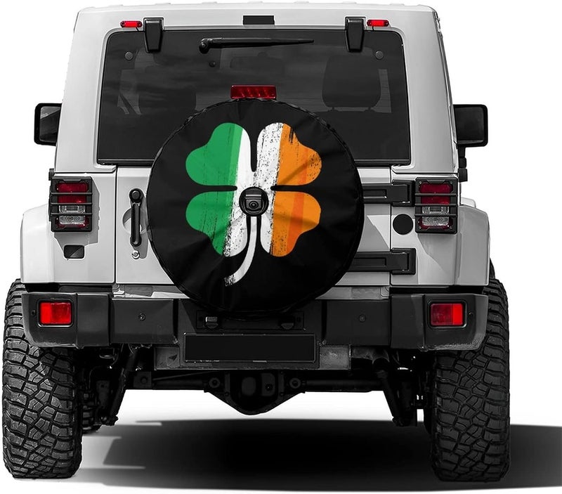 Delerain Spare Tire Cover with Backup Camera Hole Irish Shamrock Wheel Covers Waterproof Dust-Proof UV Sun Universal Fit for RV Trailer RV SUV Truck (18 Inch for Diameter 32"-34") - Image 1
