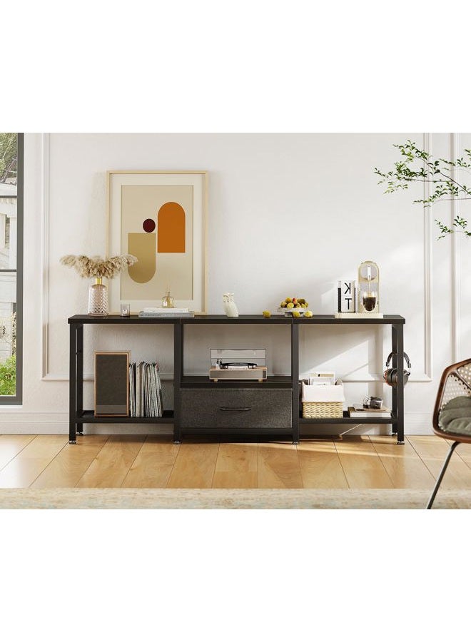 Casaottima TV Stand with Open Storage Shelves, Entertainment Center with Fabric Drawers for 55 Inch TVs, TV Console Table with Soundbar Shelf TV Stand for Living Room Bedroom, Pure Black - Image 5