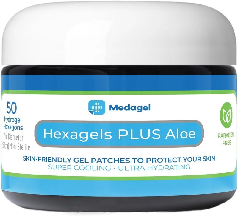 Medagel هكساجيل بلس ألو فيرا لاصقات هيدروجيل متقدمة للشفاء لمنع الفقاعات ورعاية الحروق المهدئة حماية الكعب والإصبع والكاحل عبوة من 50 لاصقة بحجم 1 إنش من ميداجيل خالية من البارابين - Image 1