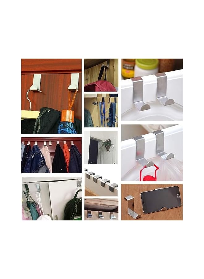 promass 10 Pcs Over The Door Hooks Z-Shaped Hanging Hooks Dual Head Fits 3/4" and 1-3/4" Door Widths, Stainless Steel Reversible Single Hanger Hook for Door, Kitchen, Cabinet, Cupboard, Drawer
