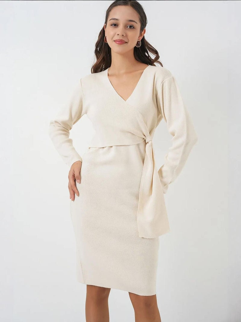BIG DART BDART Bodycon Midi Dress with V-Neck Tie Closure - Image 4