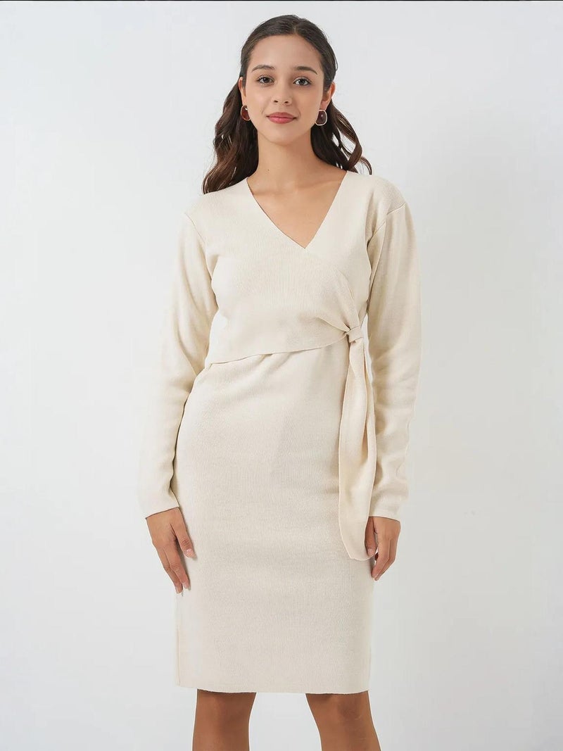 BIG DART BDART Bodycon Midi Dress with V-Neck Tie Closure - Image 1