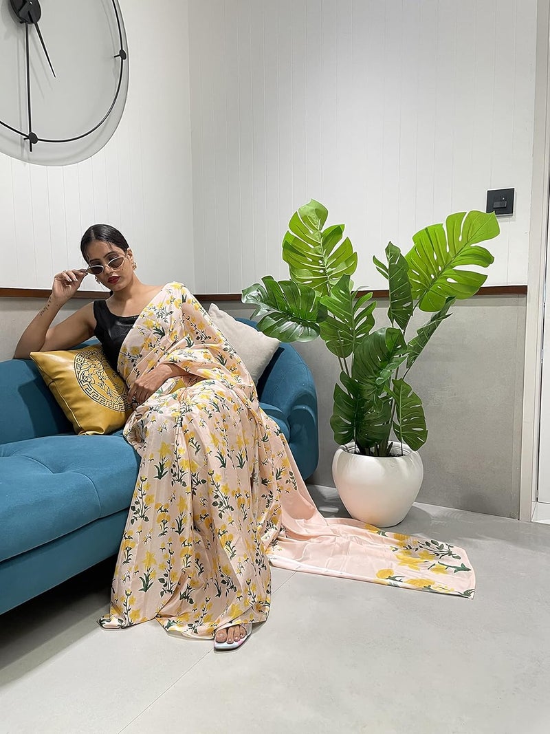 Sidhidata Women's Chiffon Georgette Printed Ready To Wear 1 Minute Saree with Unstitched Blouse Piece - Image 5