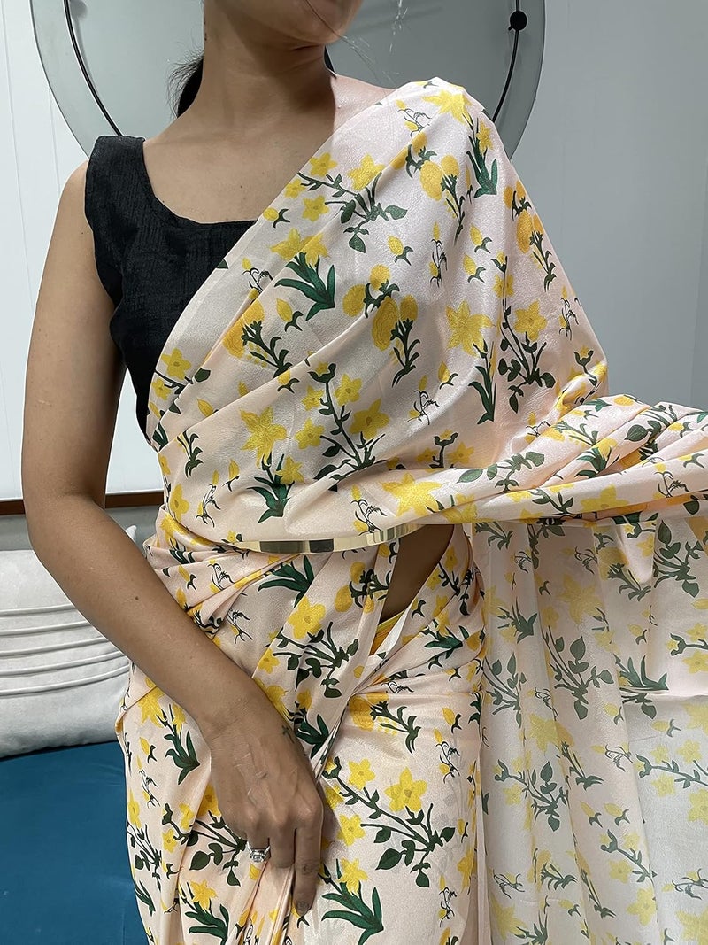 Sidhidata Women's Chiffon Georgette Printed Ready To Wear 1 Minute Saree with Unstitched Blouse Piece - Image 2