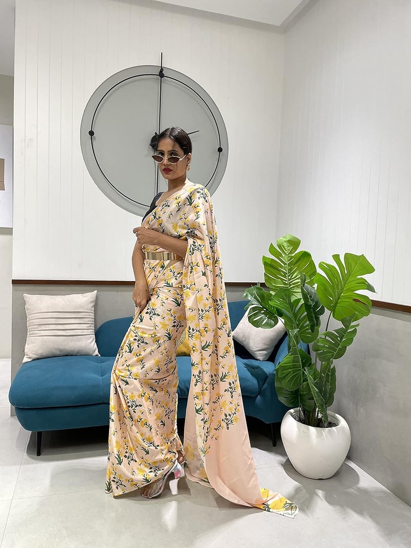 Sidhidata Women's Chiffon Georgette Printed Ready To Wear 1 Minute Saree with Unstitched Blouse Piece - Image 4