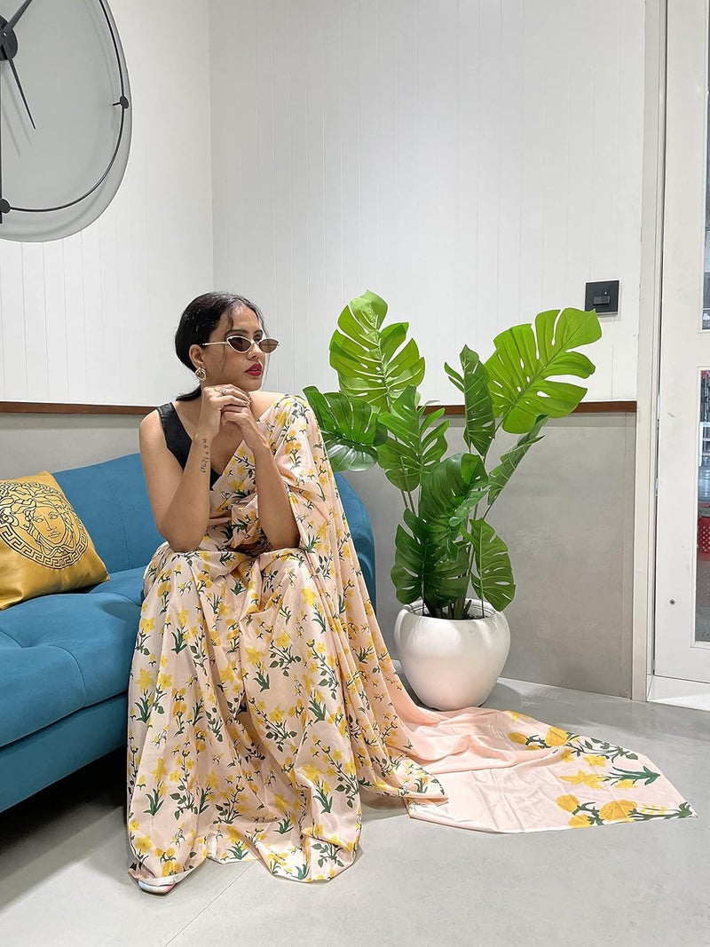 Sidhidata Women's Chiffon Georgette Printed Ready To Wear 1 Minute Saree with Unstitched Blouse Piece - Image 3