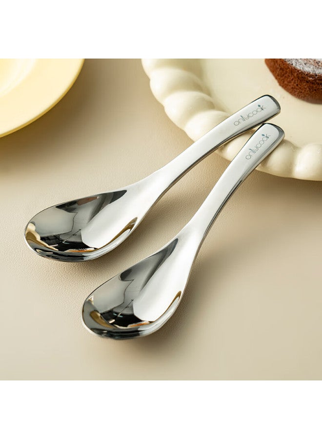 Onlycook 316l Stainless Steel Soup Spoons, Thick Household Serving Spoons And Rice Spoons, Tableware, Set Of Two - Image 1