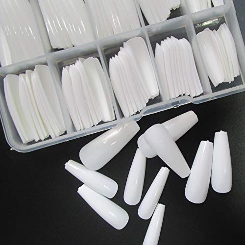 LifexTol Colored Coffin Press on Nails Long Ballerina False Fake Nail Tips Full Cover Manicure Design Acrylic Nails 100pc for Women Teen Girls (White) - Image 5