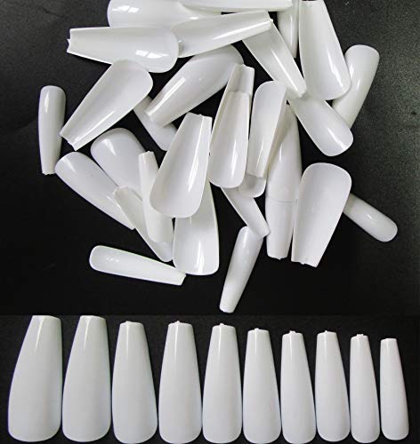 LifexTol Colored Coffin Press on Nails Long Ballerina False Fake Nail Tips Full Cover Manicure Design Acrylic Nails 100pc for Women Teen Girls (White) - Image 3