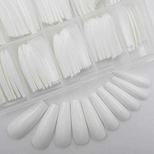 LifexTol Colored Coffin Press on Nails Long Ballerina False Fake Nail Tips Full Cover Manicure Design Acrylic Nails 100pc for Women Teen Girls (White) - Image 1