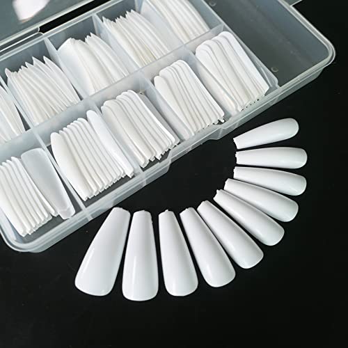 LifexTol Colored Coffin Press on Nails Long Ballerina False Fake Nail Tips Full Cover Manicure Design Acrylic Nails 100pc for Women Teen Girls (White) - Image 2