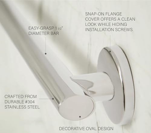 Seachrome 12" Coronado Decorative Oval Wall Mount Grab Bar, 1 ½" Diameter, Concealed Flanges, ADA Compliant, Satin Finish - Image 4