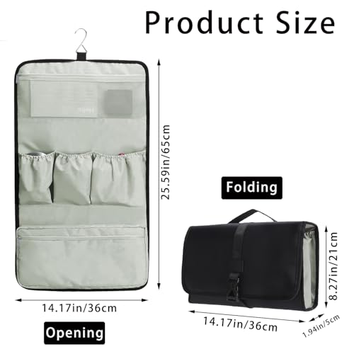Biunnru Large Capacity Hair Tools Travel Organizer for Curling Iron Hair Dryer Flat Iron Foldable Pouch with Interior Pockets Hook Portable Styling Accessories Storage Case Black - Image 3